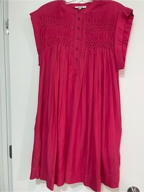 Madewell Embroidered Pleated Mini Dress S Pink Crew Henley Lined Pockets A Line